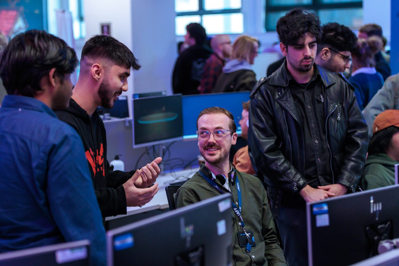 Advitiya Singh Kanta talking through his level design work at a games showcase